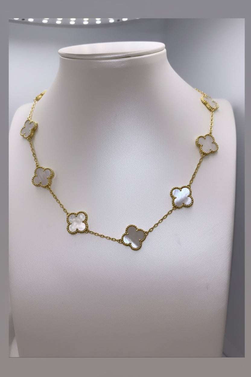 Collier PLS trèfles blanc