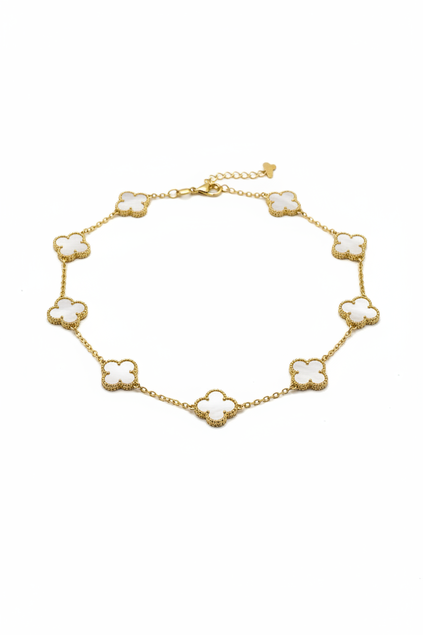 Collier PLS trèfles blanc