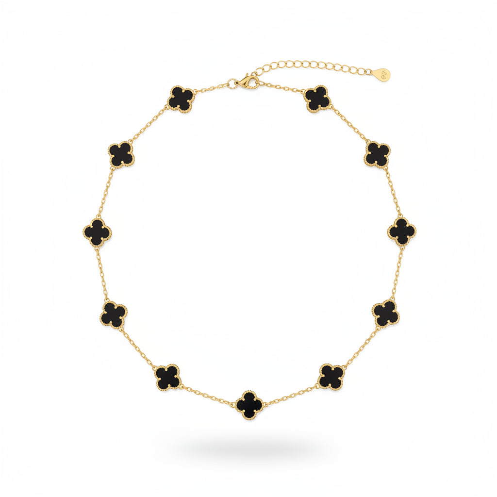 Collier plusieurs trèfles noir