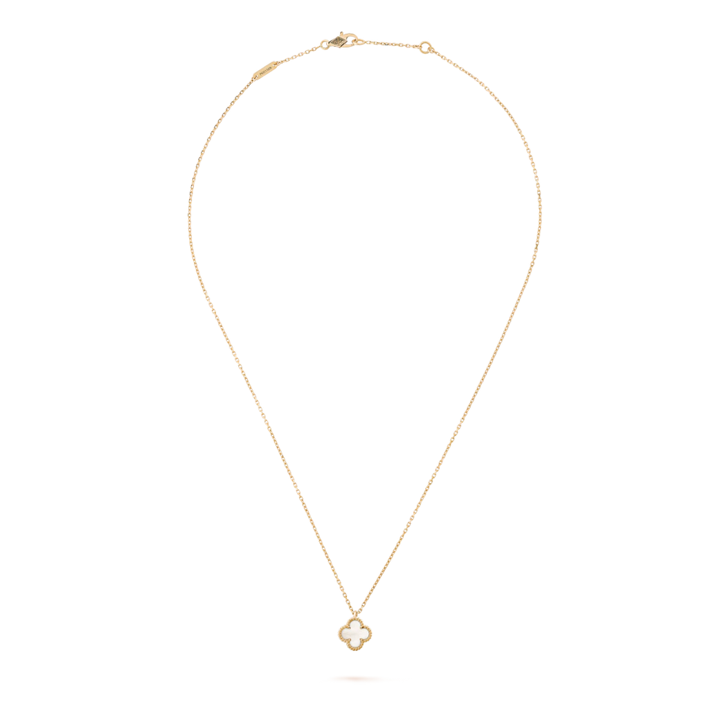 Collier trèfle mini blanc Or poupette